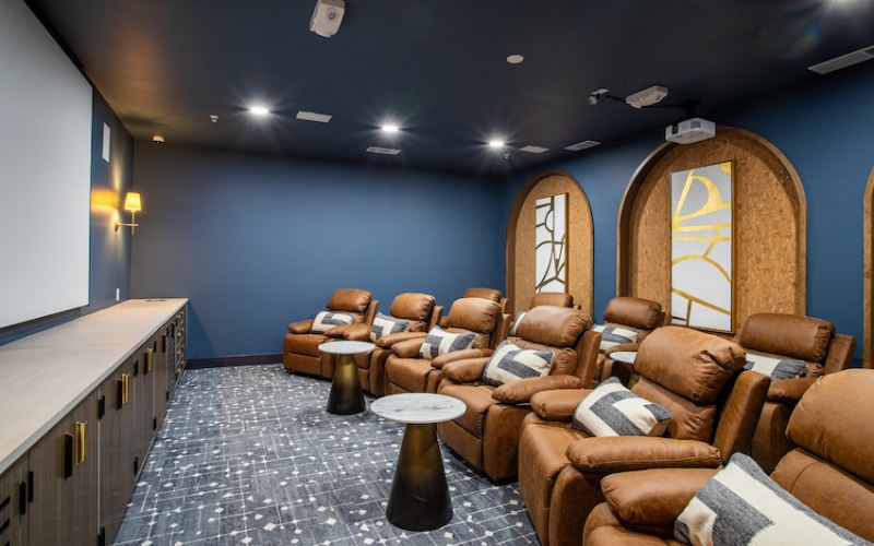 Theater Room with lounge chairs